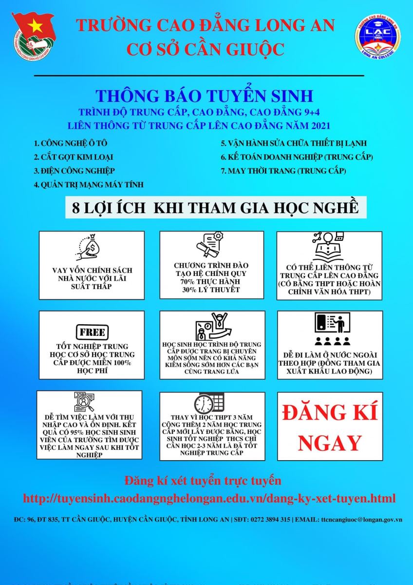 Tuyển sinh Trường Cao Đẳng nghề Lòng An-Chi nhánh Cần Giuộc